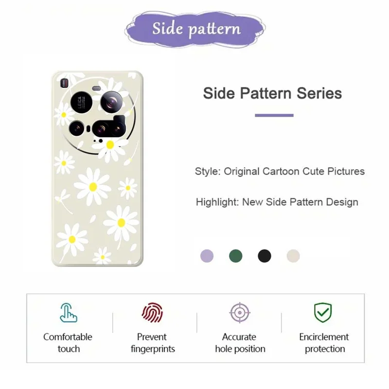 For Xiaomi 15 Ultra Case White Daisy Pattern Printing Straight Edge TPU Phone Back Cover - Beige