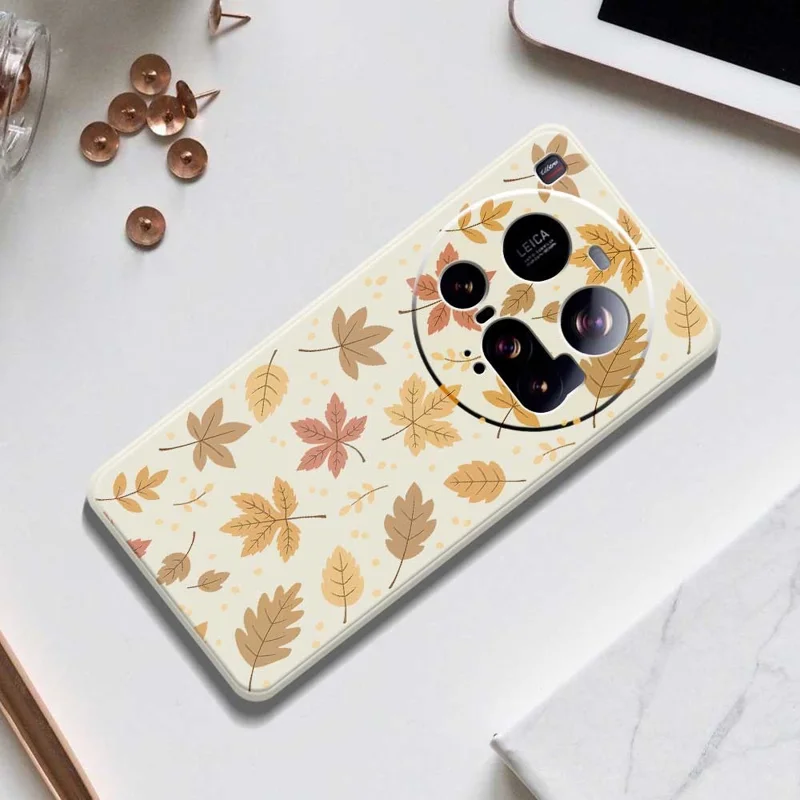 For Xiaomi 15 Ultra Case Leaves Pattern Printing Straight Edge TPU Phone Back Cover - Beige