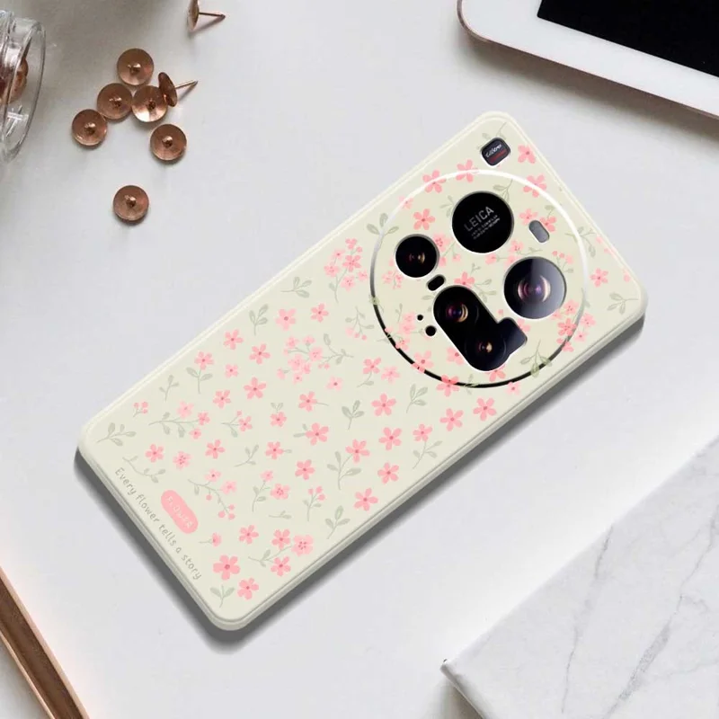 For Xiaomi 15 Ultra Case Pink Small Flowers Pattern Printing Straight Edge TPU Phone Back Cover - Beige