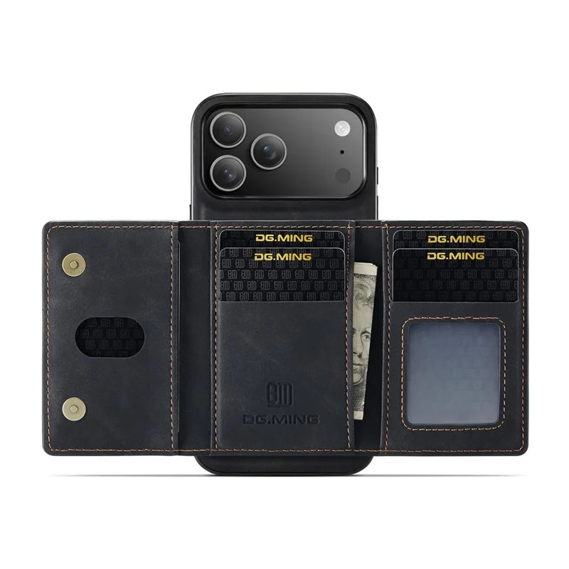 DG.MING M2 Series for iPhone 17 Pro Case PU + PC + TPU Phone Cover Detachable Wallet - Black