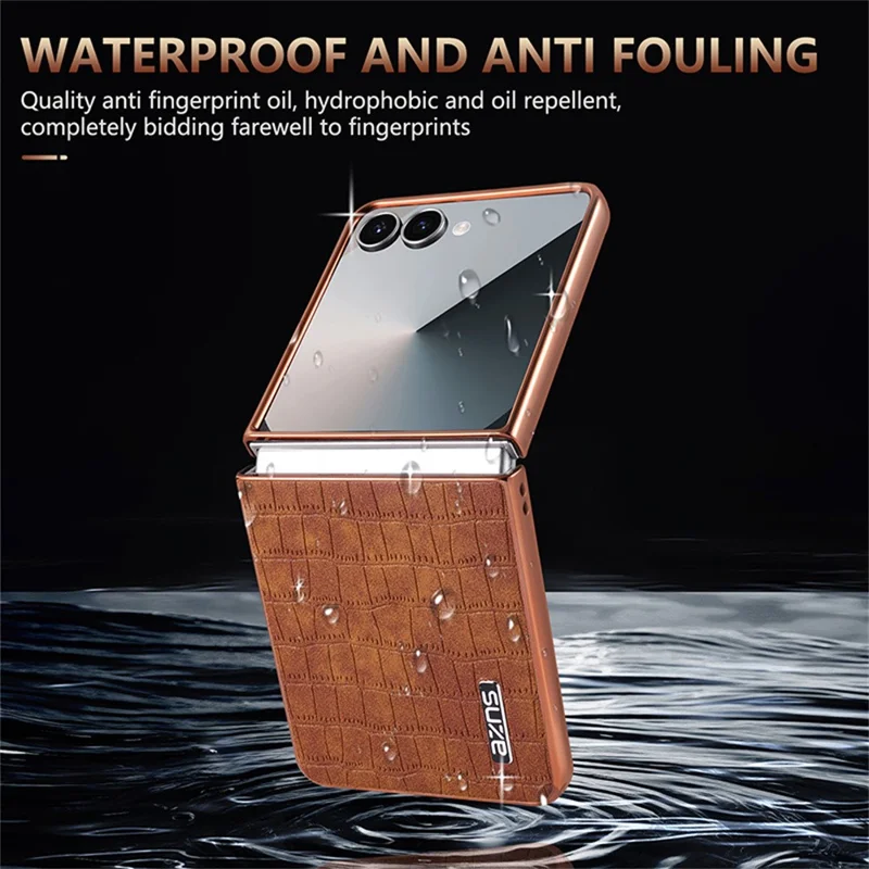 AZNS For Samsung Galaxy Z Flip7 5G Case Electroplating Crocodile Texture PU + PC Phone Cover - Black