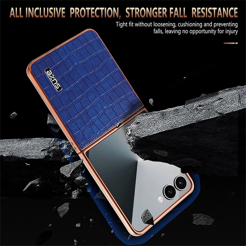 AZNS For Samsung Galaxy Z Flip7 5G Case Electroplating Crocodile Texture PU + PC Phone Cover - Black