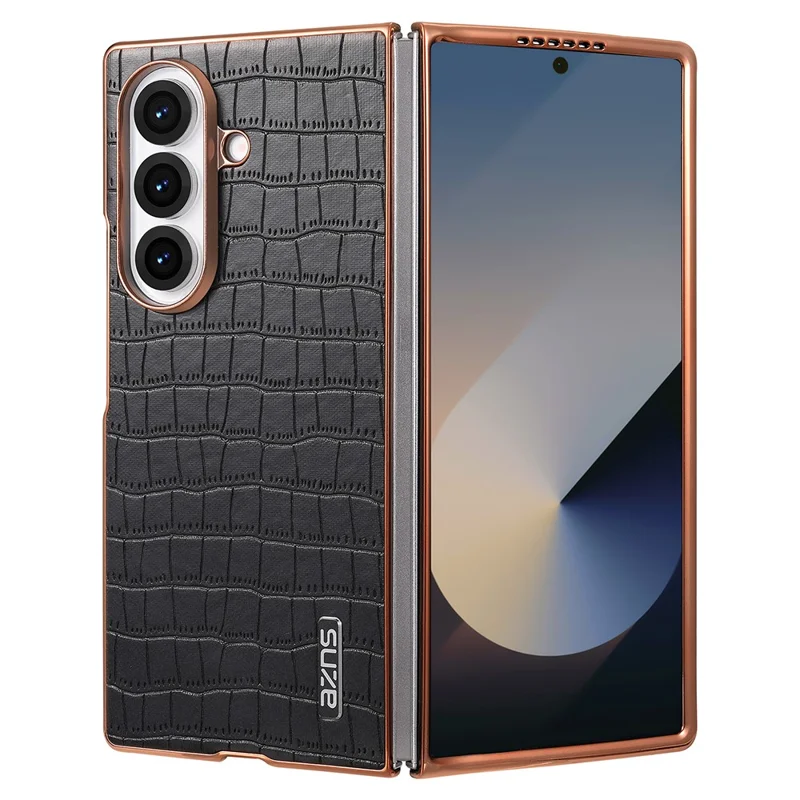 Capa AZNS para Samsung Galaxy Z Fold7 5G com Textura de Crocodilo Eletroplastificada em PU + PC - Preto