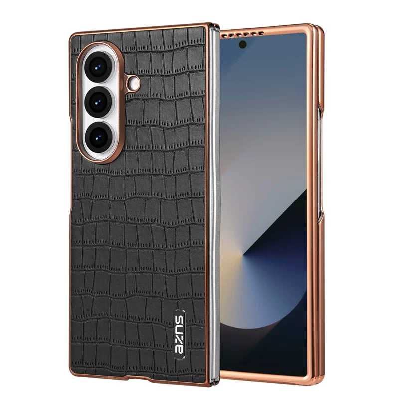 Capa AZNS para Samsung Galaxy Z Fold7 5G com Textura de Crocodilo Eletroplastificada em PU + PC - Preto