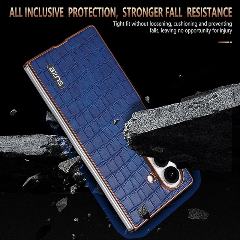 Capa AZNS para Samsung Galaxy Z Fold7 5G com Textura de Crocodilo Eletroplastificada em PU + PC - Preto