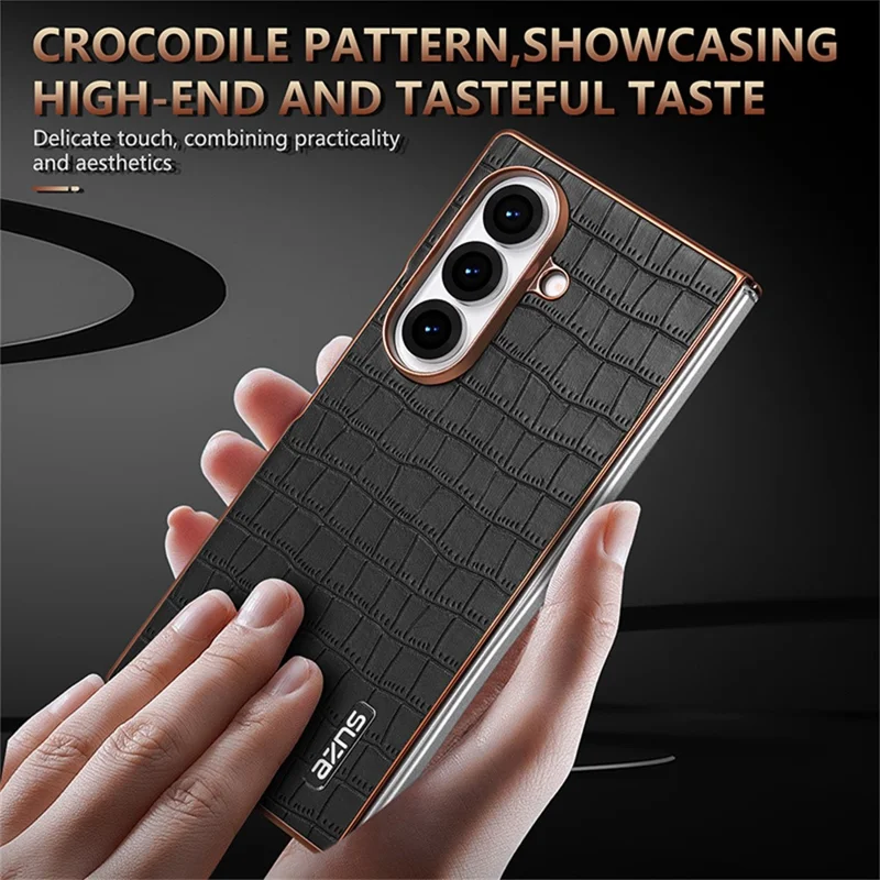 Capa AZNS para Samsung Galaxy Z Fold7 5G com Textura de Crocodilo Eletroplastificada em PU + PC - Preto
