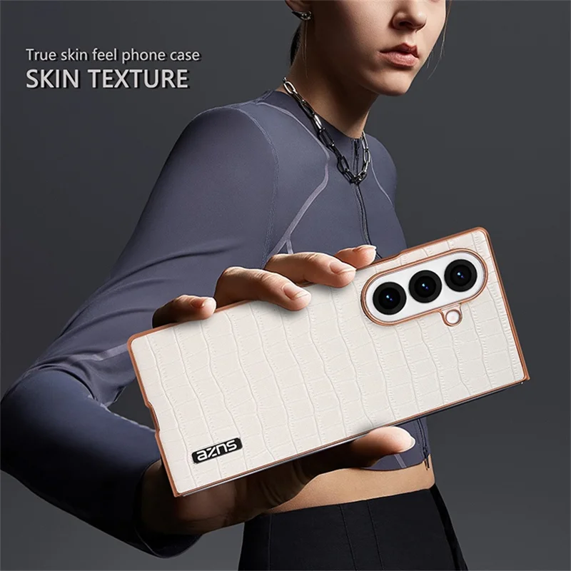 AZNS Pour Samsung Galaxy Z Fold7 5G Étui Électrolytique Texture de Crocodile PU + PC Housse de Téléphone - Blanc