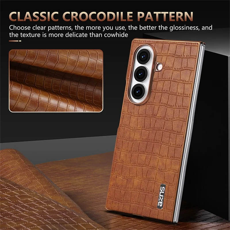 AZNS Pour Samsung Galaxy Z Fold7 5G Étui Électrolytique Texture de Crocodile PU + PC Housse de Téléphone - Blanc