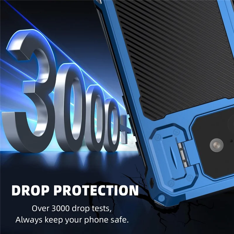 For iPhone 16 Plus Case Aluminum Alloy + Silicone Lens Kickstand Phone Cover with Tempered Glass Film - Blue