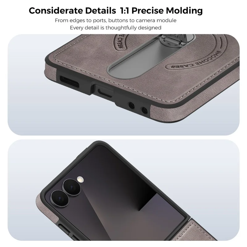 For Samsung Galaxy Z Flip7 5G Magnetic Case Rotating Kickstand Leather Coated PC Phone Cover - Grey