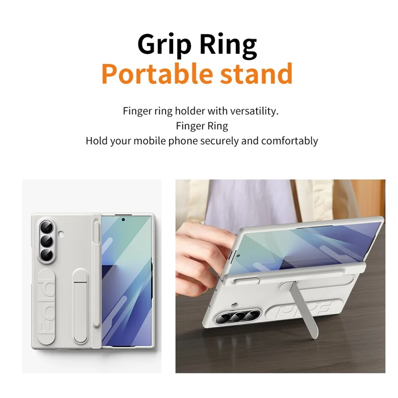 For Samsung Galaxy Z Fold6 5G Case Kickstand Wristband Hard PC Phone Cover with Pen Slot - White