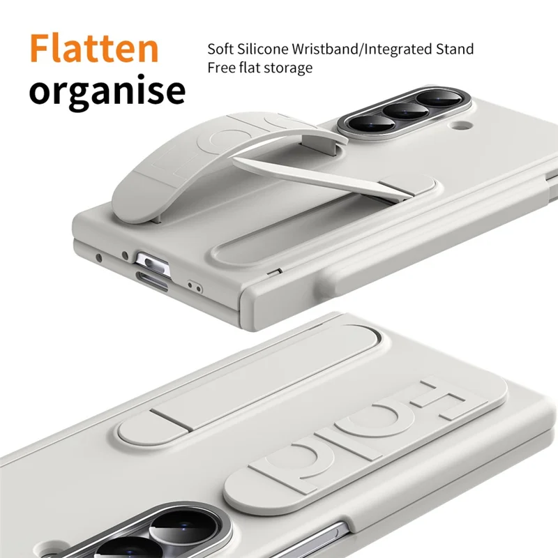 For Samsung Galaxy Z Fold6 5G Case Kickstand Wristband Hard PC Phone Cover with Pen Slot - White
