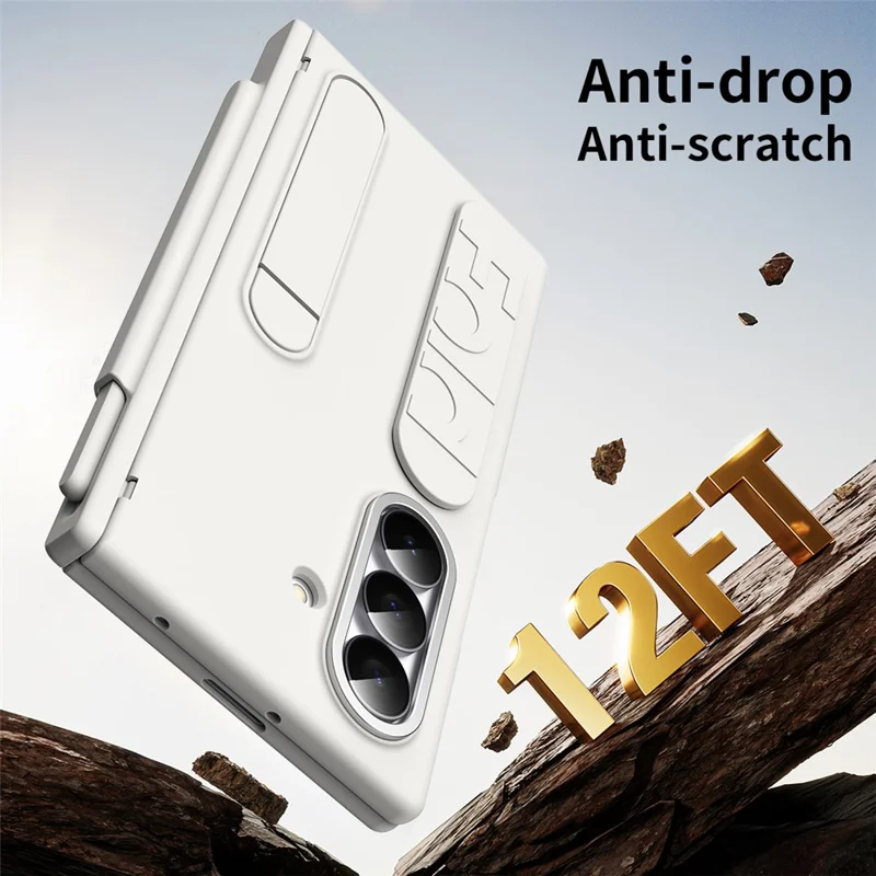 For Samsung Galaxy Z Fold6 5G Case Kickstand Wristband Hard PC Phone Cover with Pen Slot - White