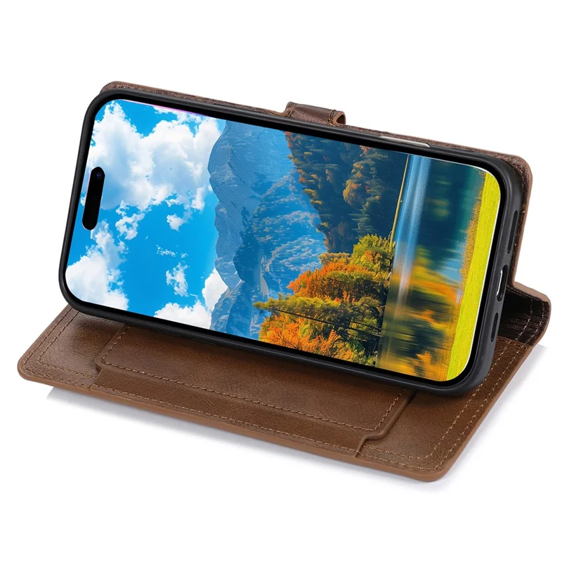 For iPhone 17 Pro Case Zipper Flip Leather Phone Cover with Card Holder - Brown