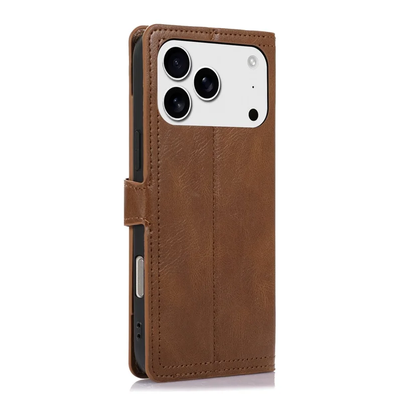 For iPhone 17 Pro Case Zipper Flip Leather Phone Cover with Card Holder - Brown
