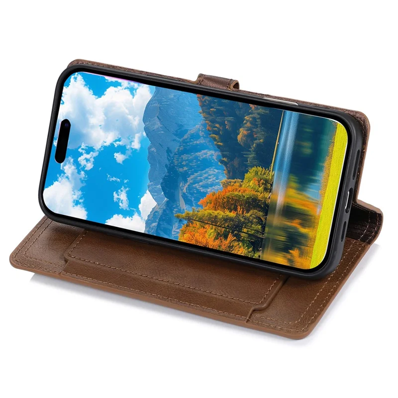 For iPhone 17 Pro Max Case Zipper Flip Leather Phone Cover with Card Holder - Brown