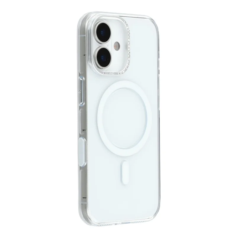 JAUCASE For iPhone 17 Magnetic Case Clear PC Phone Cover with Rhinestone Lens Frame  /  AI Button