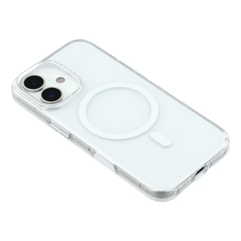 JAUCASE For iPhone 17 Magnetic Case Clear PC Phone Cover with Rhinestone Lens Frame  /  AI Button