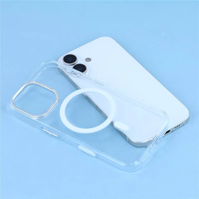 JAUCASE For iPhone 17 Magnetic Case Clear PC Phone Cover with Rhinestone Lens Frame  /  AI Button