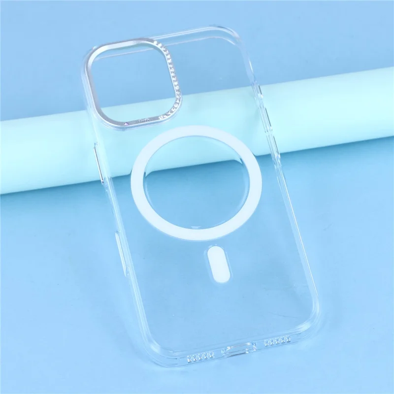 JAUCASE For iPhone 17 Magnetic Case Clear PC Phone Cover with Rhinestone Lens Frame  /  AI Button