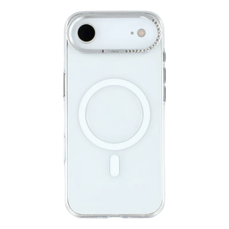 JAUCASE Für iPhone 17 Magnetische Luftdurchlässige Hülle Transparent mit Strassstein-Linsenrahmen / KI-Taste