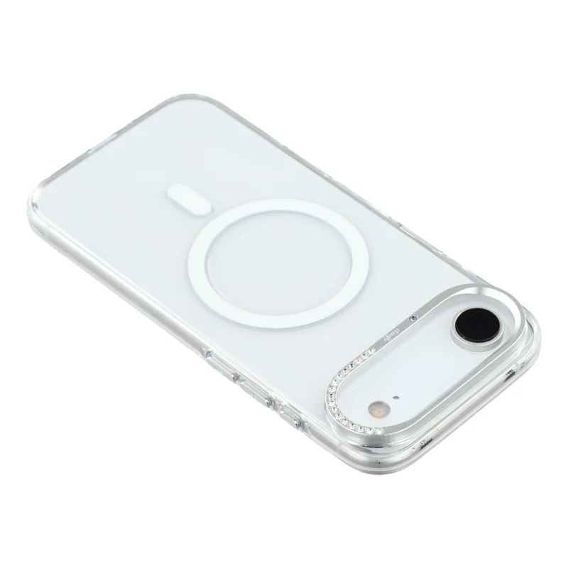 JAUCASE Für iPhone 17 Magnetische Luftdurchlässige Hülle Transparent mit Strassstein-Linsenrahmen / KI-Taste