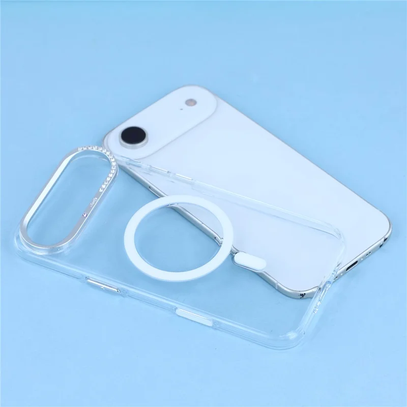 JAUCASE Für iPhone 17 Magnetische Luftdurchlässige Hülle Transparent mit Strassstein-Linsenrahmen / KI-Taste