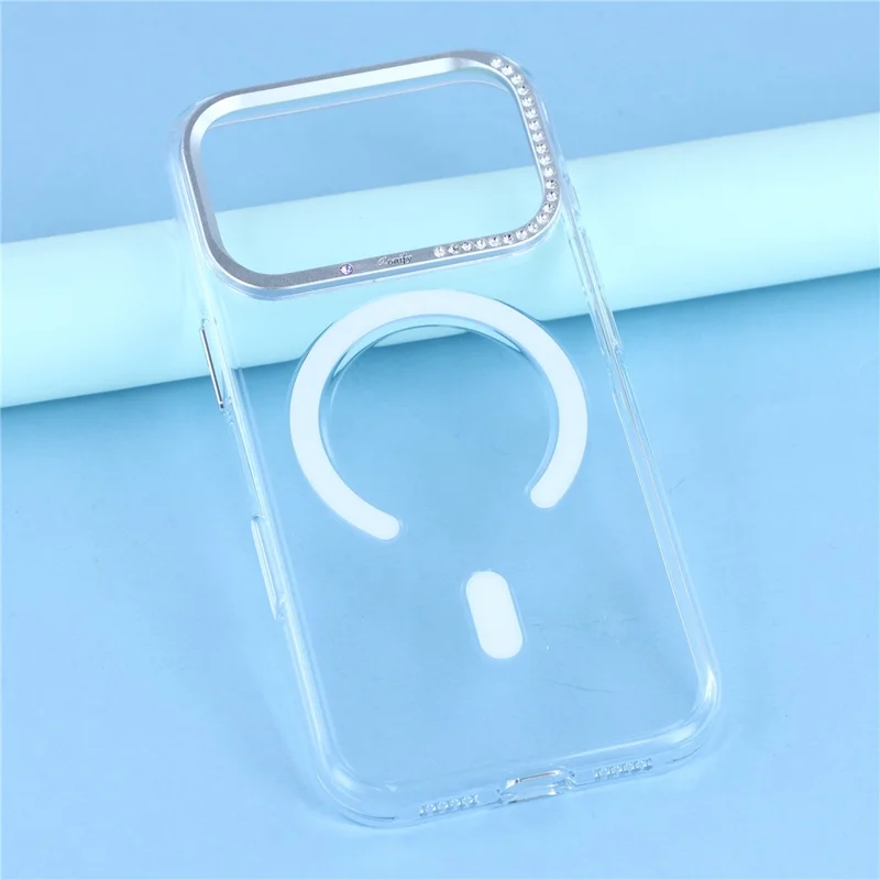 JAUCASE For iPhone 17 Pro Magnetic Case Clear PC Phone Cover with Rhinestone Lens Frame  /  AI Button
