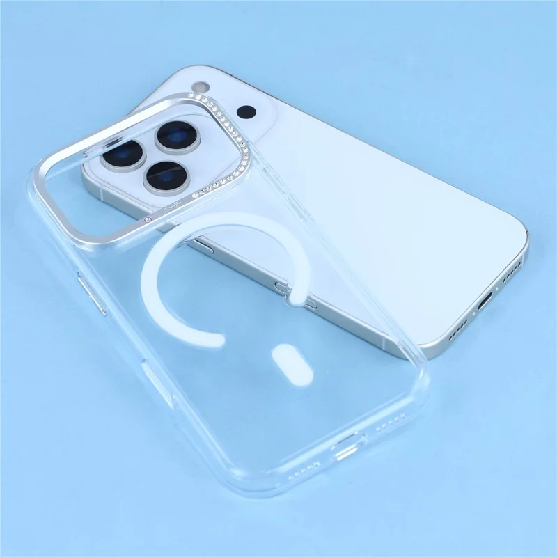 JAUCASE For iPhone 17 Pro Magnetic Case Clear PC Phone Cover with Rhinestone Lens Frame  /  AI Button