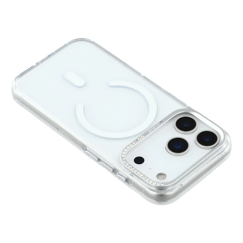 JAUCASE For iPhone 17 Pro Max Magnetic Case Clear PC Phone Cover with Rhinestone Lens Frame  /  AI Button