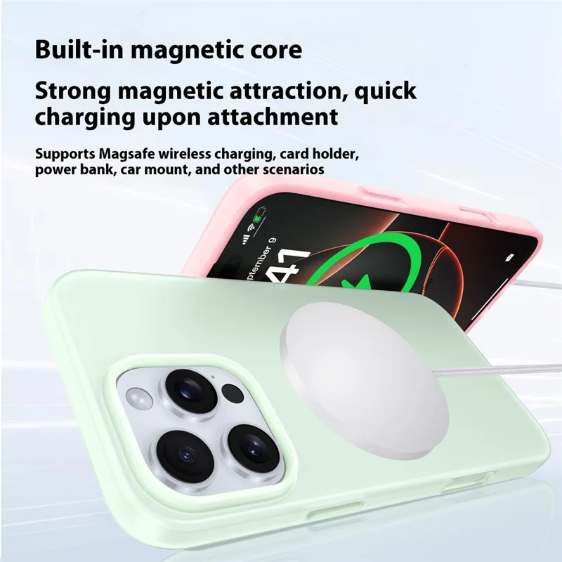 For iPhone 14 Pro Case Compatible with MagSafe Ice-Transparent Liquid Silicone + PC Phone Cover - Pink