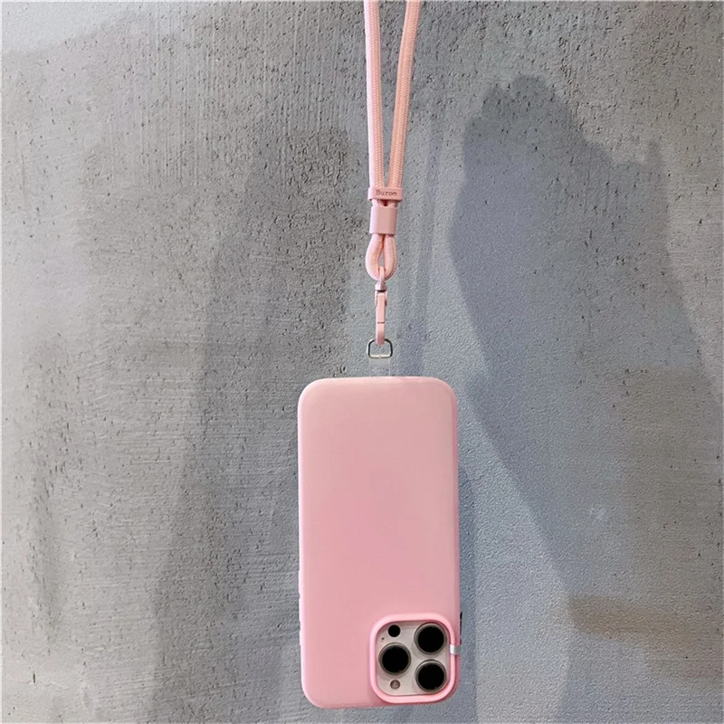 For iPhone 14 Pro Max Case Ice-Transparent Liquid Silicone + PC Phone Cover with Wrist Strap - Pink