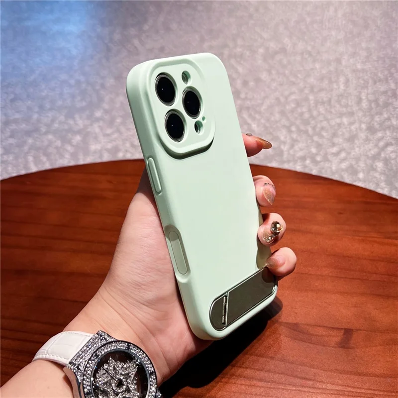 Capa para iPhone 16 Pro Max com suporte, recortes precisos, silicone líquido + Capa de telefone PC - Verde Claro
