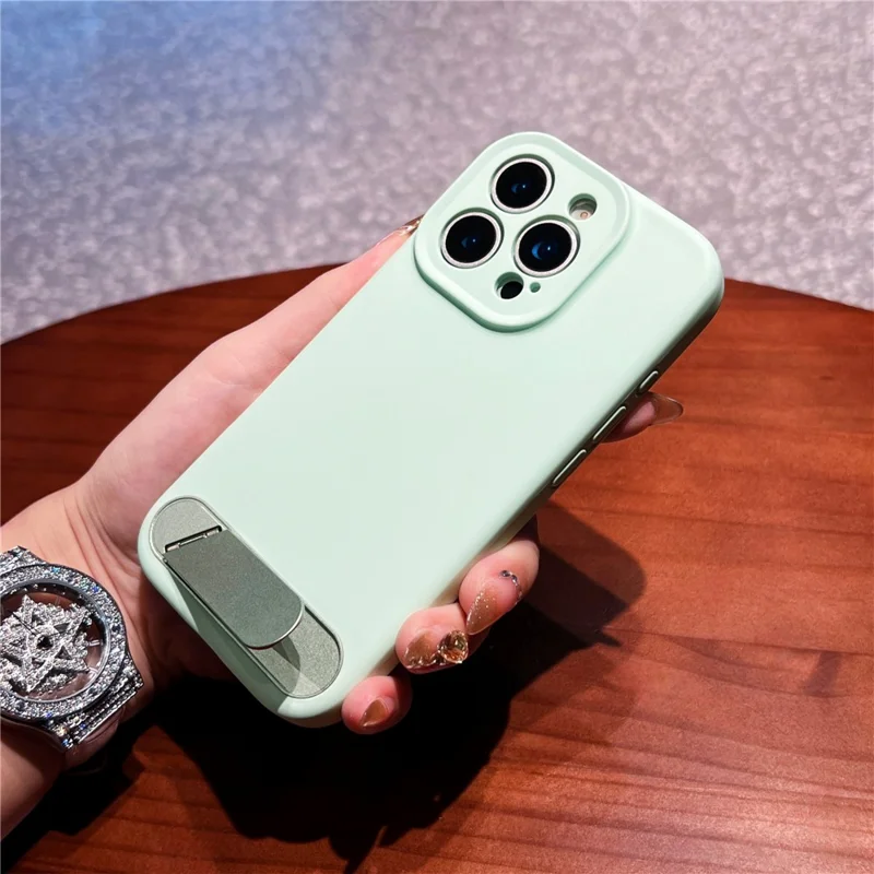 Capa para iPhone 16 Pro Max com suporte, recortes precisos, silicone líquido + Capa de telefone PC - Verde Claro