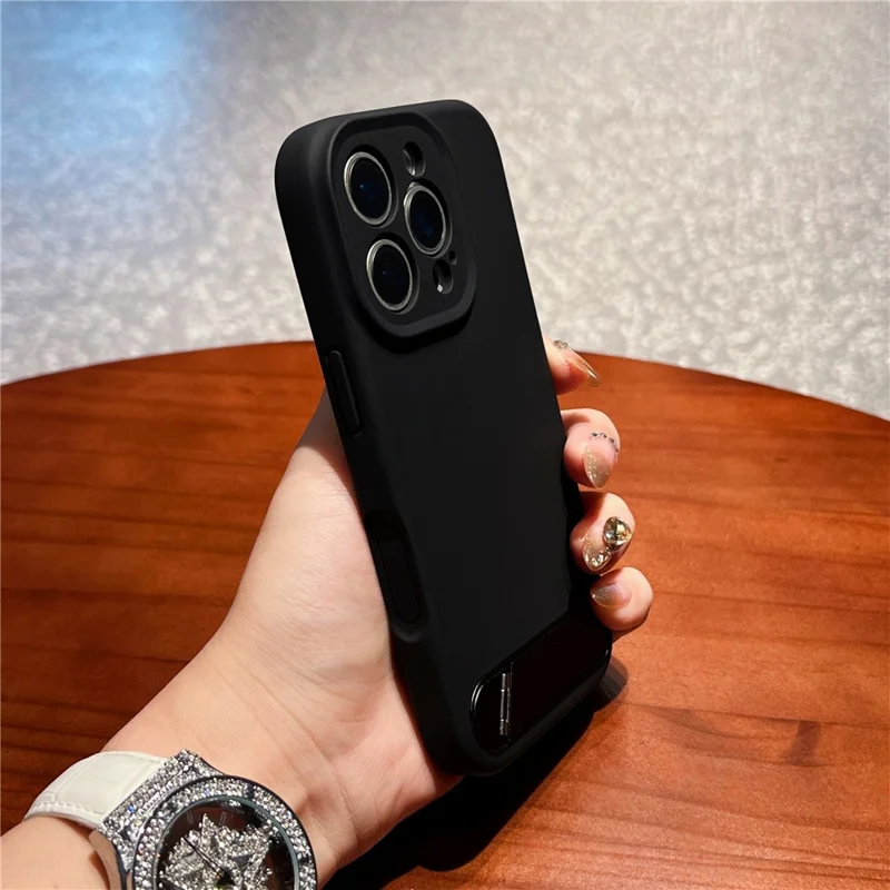 For iPhone 16 Pro Max Case with Kickstand Precise Cutouts Liquid Silicone + PC Phone Cover - Black