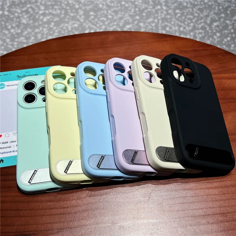 For iPhone 16 Pro Max Case with Kickstand Precise Cutouts Liquid Silicone + PC Phone Cover - Black
