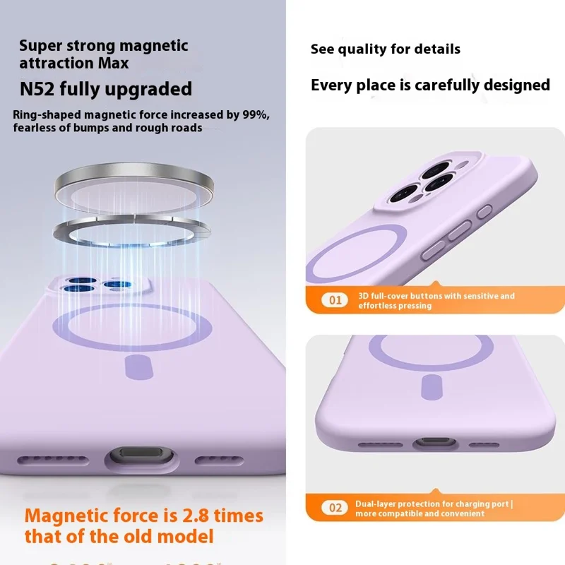 For iPhone 16 Pro Max Case Compatible with MagSafe Precise Cutouts Liquid Silicone + PC Phone Cover - Light Purple