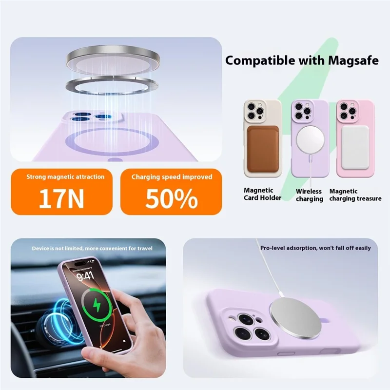 For iPhone 16 Pro Max Case Compatible with MagSafe Precise Cutouts Liquid Silicone + PC Phone Cover - Light Purple