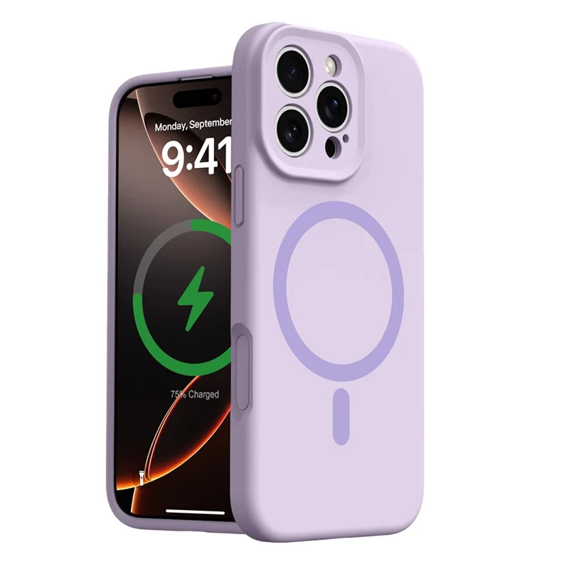 Voor iPhone 16 Pro-hoesje compatibel met MagSafe, precieze uitgesneden, vloeibaar siliconen + PC telefoonhoesje - Lichtpaars