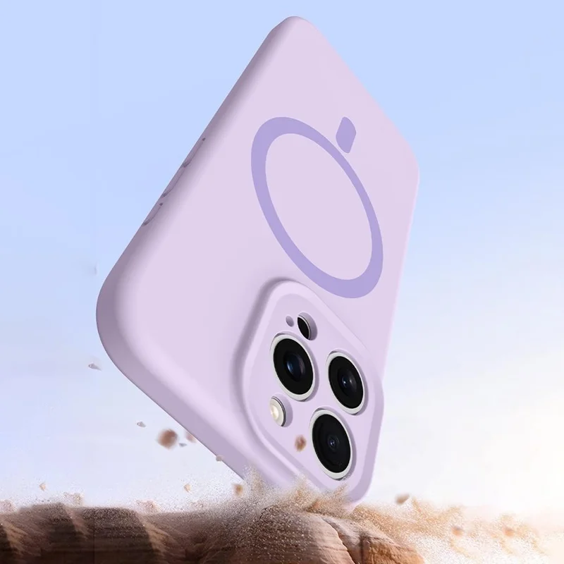 Voor iPhone 16 Pro-hoesje compatibel met MagSafe, precieze uitgesneden, vloeibaar siliconen + PC telefoonhoesje - Lichtpaars