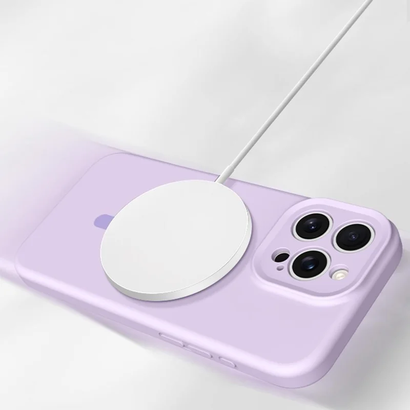 Voor iPhone 16 Pro-hoesje compatibel met MagSafe, precieze uitgesneden, vloeibaar siliconen + PC telefoonhoesje - Lichtpaars