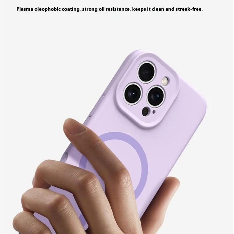 Voor iPhone 16 Pro-hoesje compatibel met MagSafe, precieze uitgesneden, vloeibaar siliconen + PC telefoonhoesje - Lichtpaars