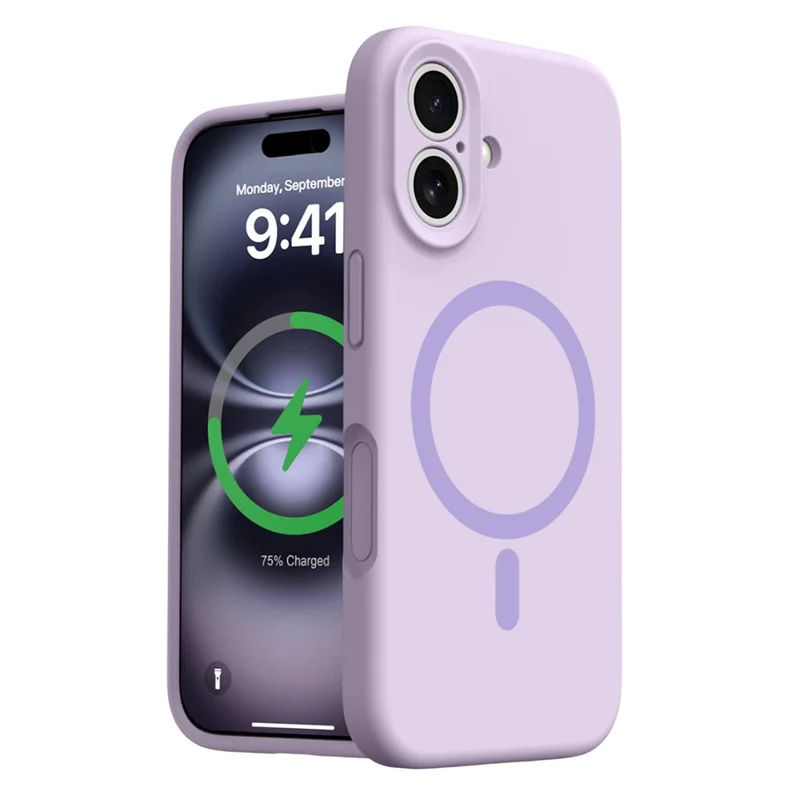 For iPhone 16 Case Compatible with MagSafe Precise Cutouts Liquid Silicone + PC Phone Cover - Light Purple