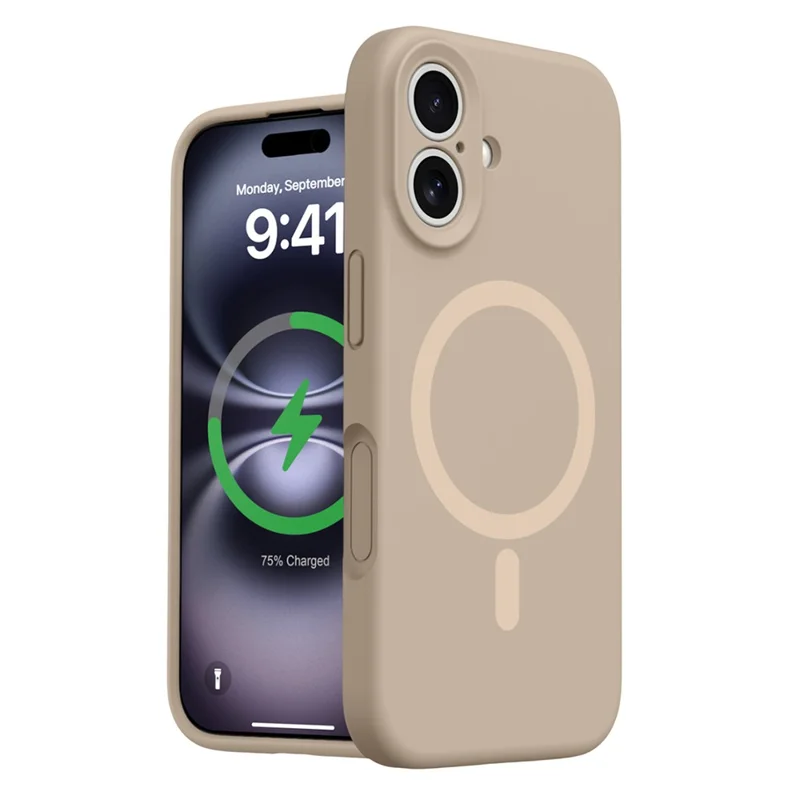 For iPhone 16 Case Compatible with MagSafe Precise Cutouts Liquid Silicone + PC Phone Cover - Light Coffee