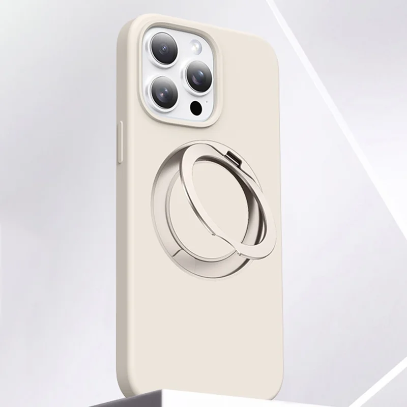 Coque pour iPhone 16 Pro avec Support Rotatif Béquille en Silicone + PC avec Bouton de Contrôle Tactile de Caméra - Blanc Antique