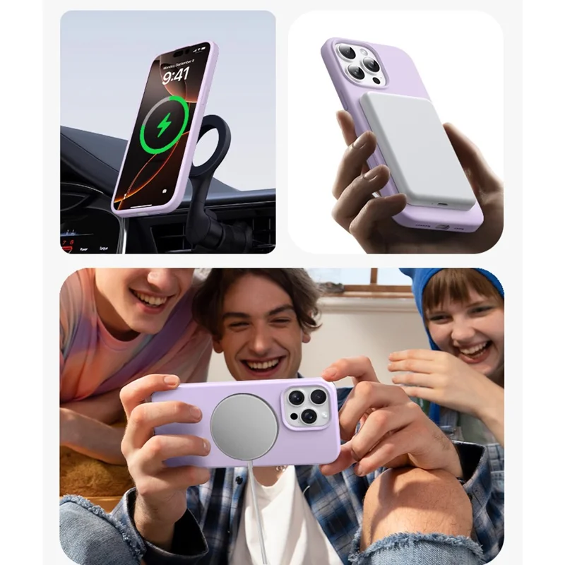 For iPhone 16 Case Rotating Kickstand Liquid Silicone + PC Phone Cover with Camera Touch Control Button - Light Purple