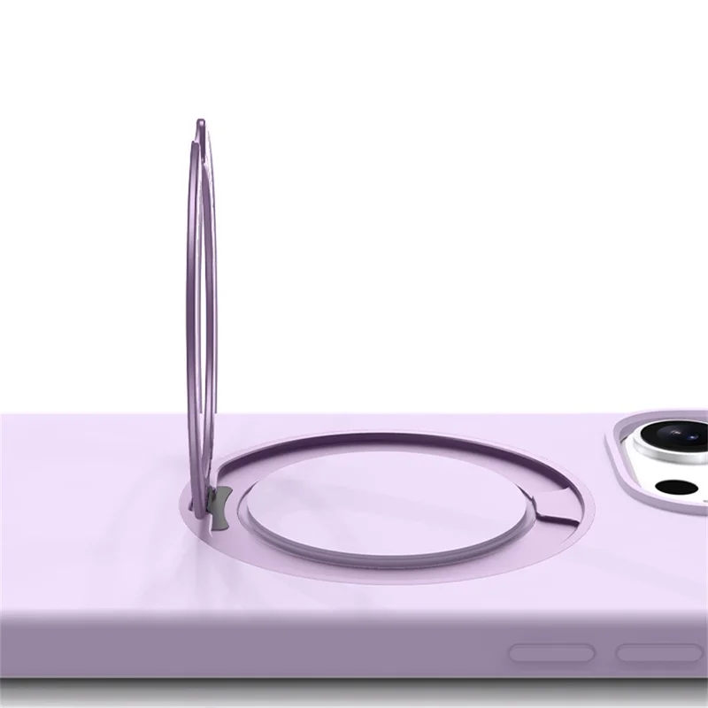 For iPhone 16 Case Rotating Kickstand Liquid Silicone + PC Phone Cover with Camera Touch Control Button - Light Purple