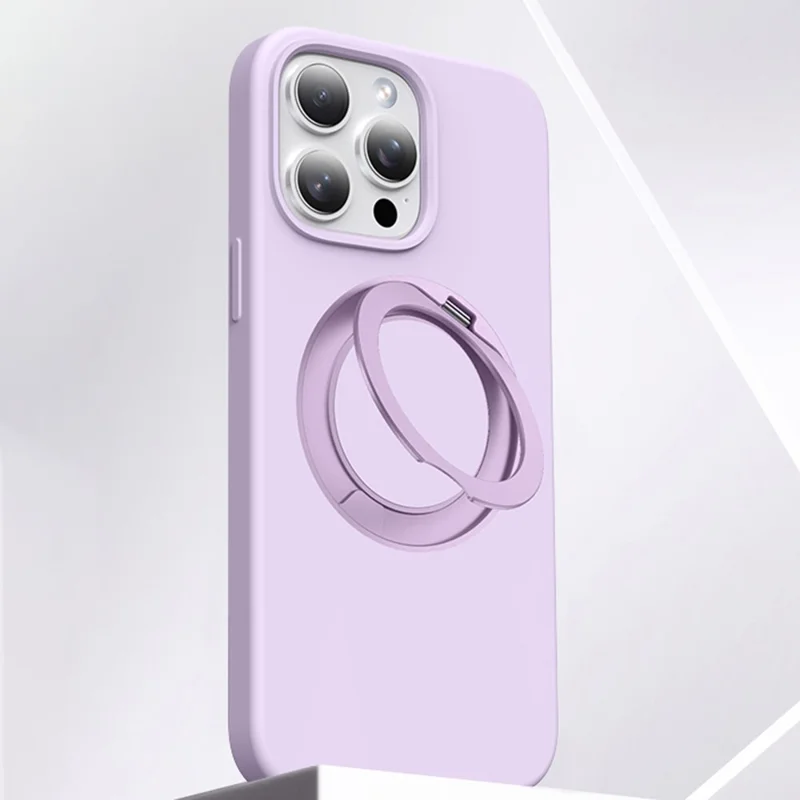 For iPhone 15 Pro Case Rotating Kickstand Liquid Silicone + PC Phone Cover - Light Purple