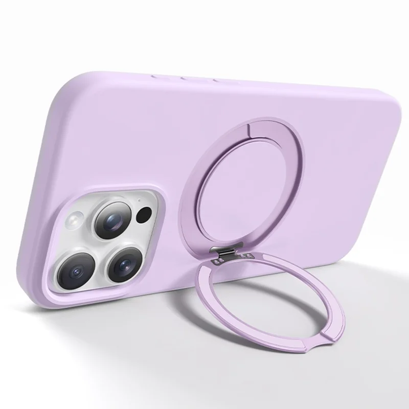 For iPhone 15 Pro Case Rotating Kickstand Liquid Silicone + PC Phone Cover - Light Purple