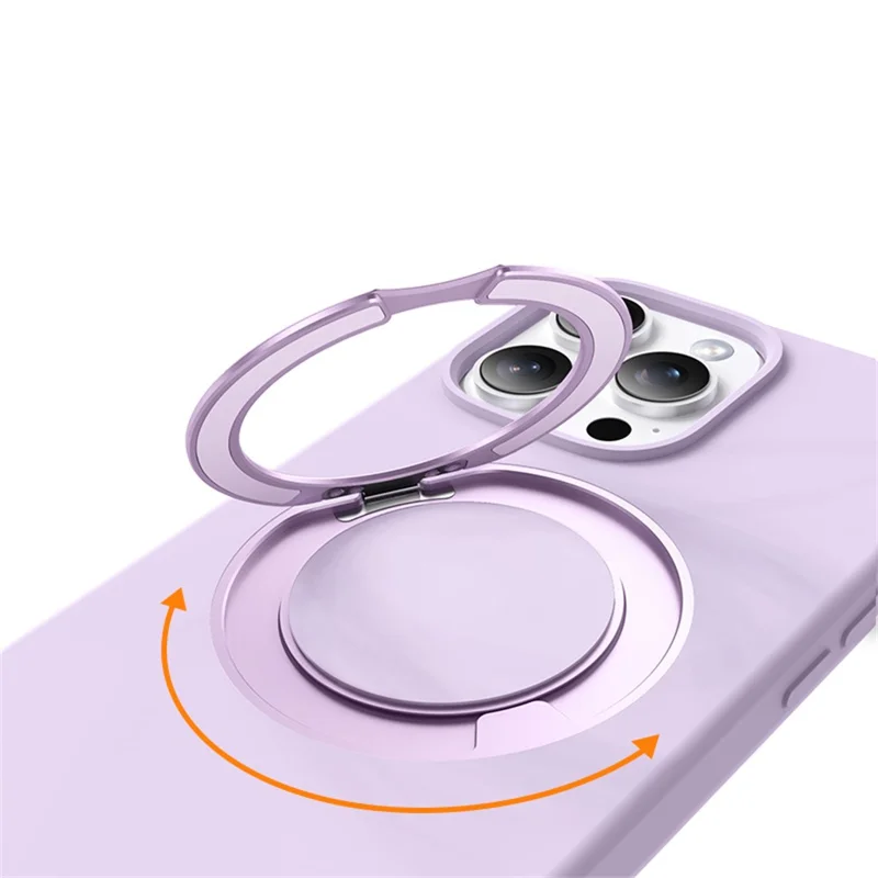 For iPhone 15 Pro Case Rotating Kickstand Liquid Silicone + PC Phone Cover - Light Purple